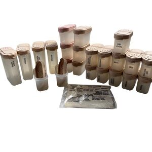 Tupperware 24pc Modular Mates Spice Containers Vintage 80’s Tan and Pink Lids